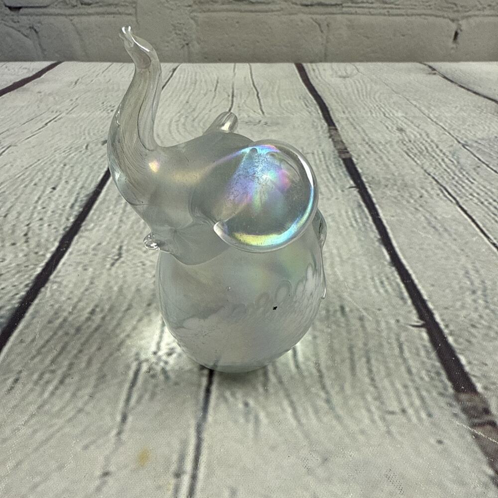 Vintage Albert E‎ Price Clear & Iridescent Glass Elephant Figurine Paperweight